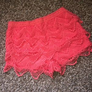 Pink Crochet Fringe Shorts